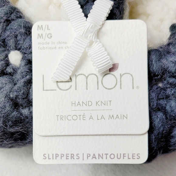 Lemon Grey Pom Knit Slippers sz M/L - Picture 3 of 4